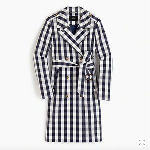J. Crew Blue and White Gingham Trench